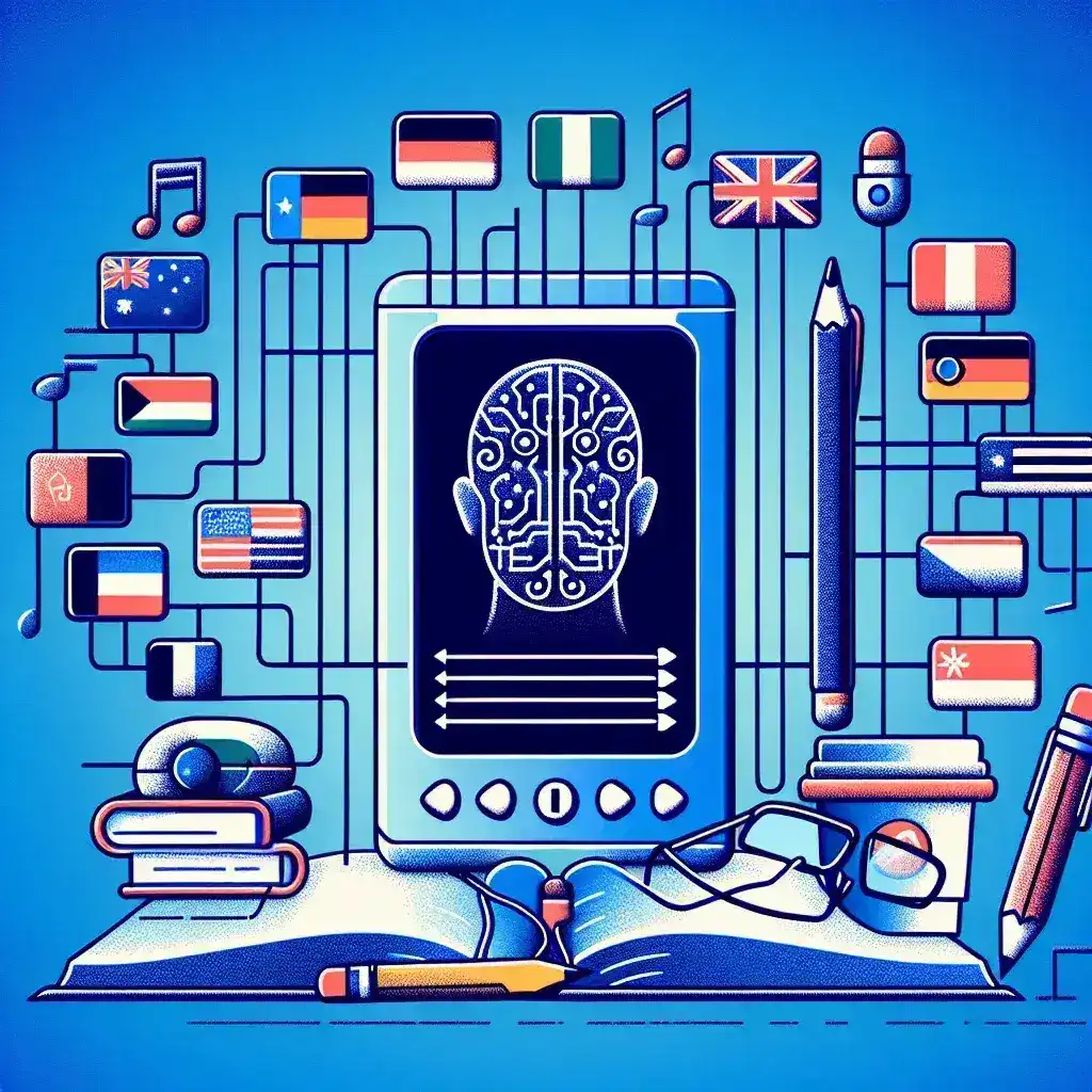 "Apple Music app displaying AI-powered language learning playlists with vibrant album covers, highlighting innovative features for U.S. users."