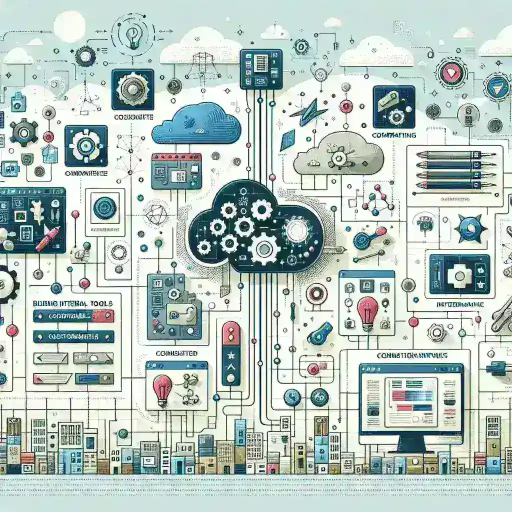"Visual representation of a developer creating custom internal tools using Retool alternatives, showcasing a user-friendly interface for building applications quickly and efficiently."
