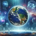 "Illustration of AI algorithms analyzing geomagnetic field data to predict pole shifts, highlighting the intersection of technology and Earth science."