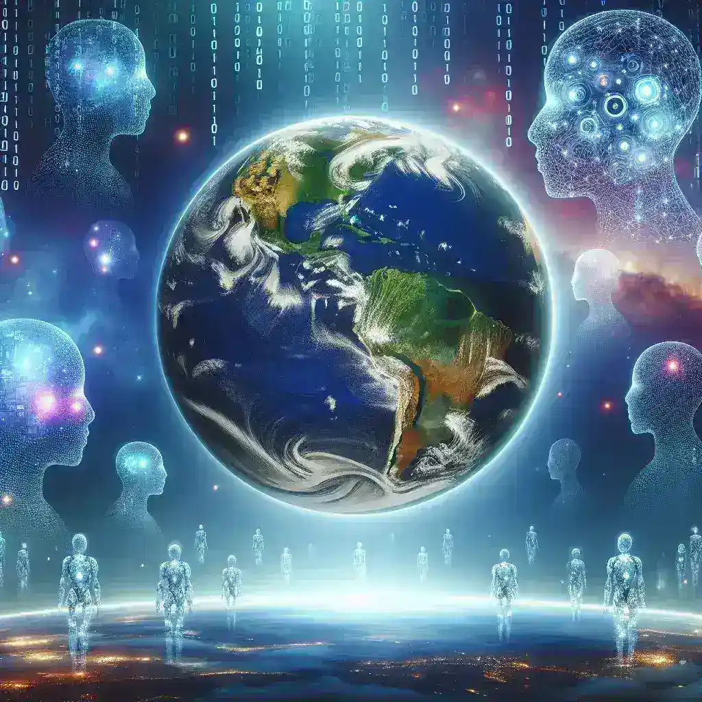 "Illustration of AI algorithms analyzing geomagnetic field data to predict pole shifts, highlighting the intersection of technology and Earth science."
