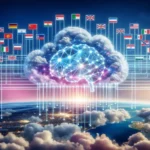 "Illustration of sovereign AI cloud architecture with national flags representing data compliance and security, highlighting how sovereign AI clouds align with government regulations."