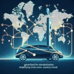 "Electric vehicle charging station with standardized connectors, enabling seamless cross-country travel for EV users, illustrating the importance of charging network consistency."
