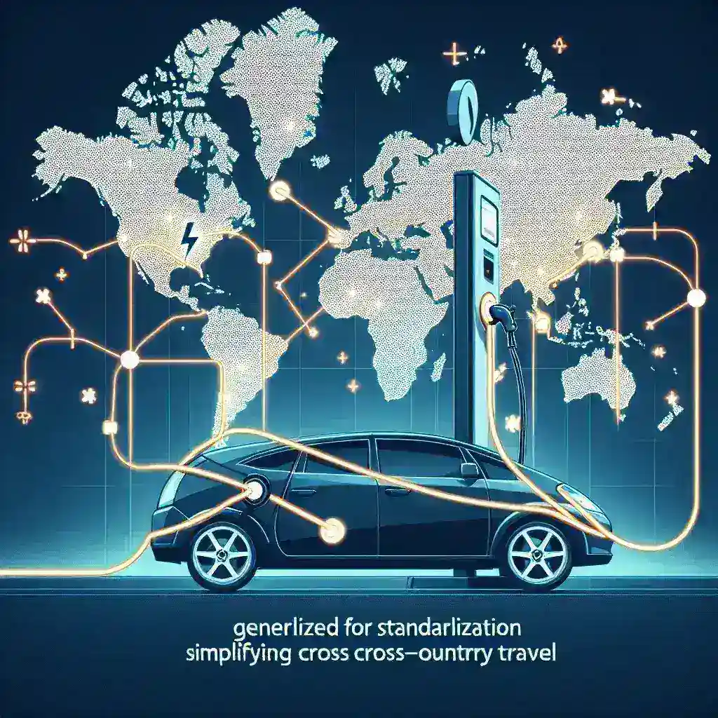 "Electric vehicle charging station with standardized connectors, enabling seamless cross-country travel for EV users, illustrating the importance of charging network consistency."
