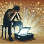 "Person recovering lost browser settings on a computer after a hard reset, illustrating steps to restore browser configurations"